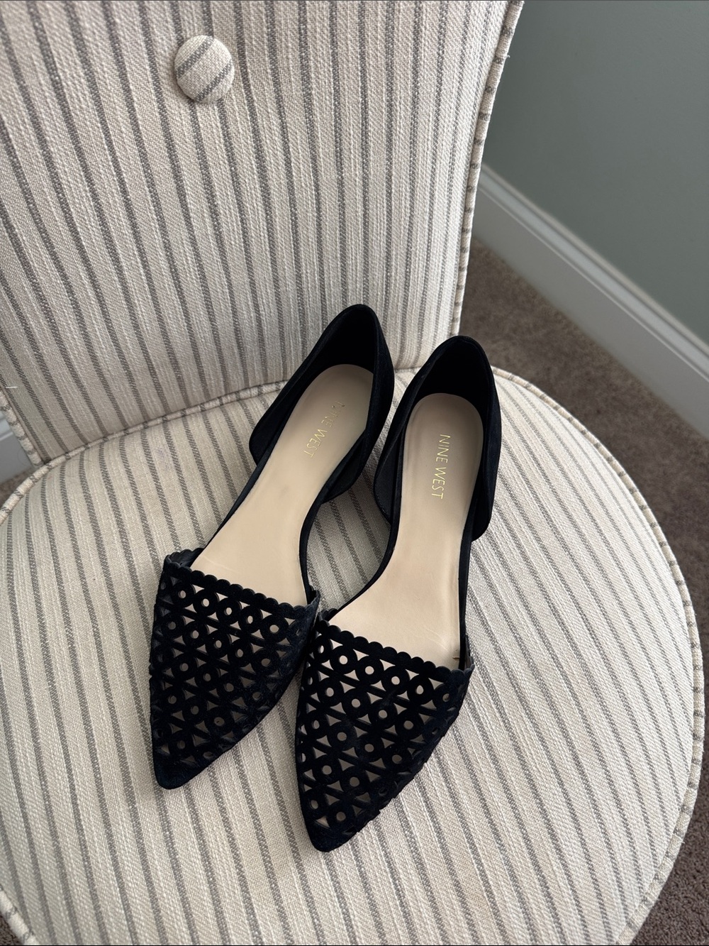 Nine West Black Laser-Cut Pointed short wedge heel